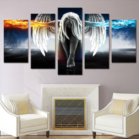 Anime Angel Girl Wings Fire &amp; Ice enmarcado 5 piezas lienzo arte de la pared pintura impresión imagen 