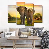 Elefantes africanos en la naturaleza, lienzo enmarcado de 4 piezas, arte de pared, pintura, papel tapiz, póster, imagen impresa, decoración fotográfica 