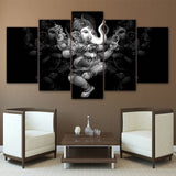 Hindu Indian God Ganesha Elephant Framed 5 Piece Canvas Wall Art Painting Wallpaper Poster Picture Print Photo Decor