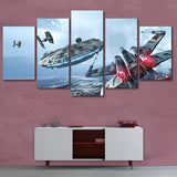 Película de Star Wars, escena de batalla de nave espacial, lienzo enmarcado de 5 piezas, pintura artística de pared, póster, imagen impresa, foto 