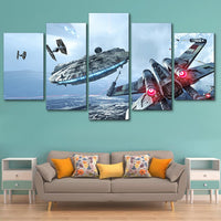 Película de Star Wars, escena de batalla de nave espacial, lienzo enmarcado de 5 piezas, pintura artística de pared, póster, imagen impresa, foto 
