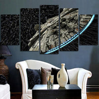Star Wars Movie Millennium Falcon Framed 5 Piece Panel Canvas Wall Art Print