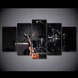Electric Guitar Mic Amp & Drums Musician Band Framed 5 Piece Music Canvas Wall Art Painting Wallpaper Poster Picture Print Photo Decor