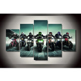 Motorcycle Racers Motorbike Framed 5 Piece Canvas Wall Art - 5 Panel Canvas Wall Art - FabTastic.Co