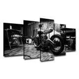 Black & White Vintage Antique Motorcycle Framed 5 Piece Canvas