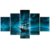 Pirate Ship On Dark Water Open Ocean Seas Framed 5 Piece Panel Canvas Wall Art Print - 5 Panel Canvas Wall Art - FabTastic.Co