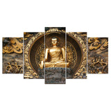 Estatua dorada de Buda enmarcada en lienzo de 5 piezas para pared 