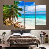 Palmera tropical, océano, playa de arena, paisaje marino enmarcado, lienzo de 4 piezas, arte de pared, pintura, papel tapiz, póster, imagen impresa, decoración fotográfica 
