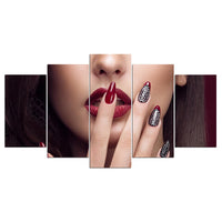 Sexy Woman Lips & Nails Framed 5 Piece Canvas Wall Art - 5 Panel Canvas Wall Art - FabTastic.Co