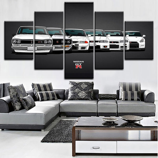 Nissan Skyline GTR Evolution enmarcado, 5 piezas, lienzo de coche deportivo, arte de pared, pintura, papel tapiz, póster, imagen impresa, decoración fotográfica 