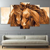 Loving Horses Animal Framed 5 Piece Canvas Wall Art - 5 Panel Canvas Wall Art - FabTastic.Co