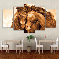 Loving Horses Animal Framed 5 Piece Canvas Wall Art - 5 Panel Canvas Wall Art - FabTastic.Co