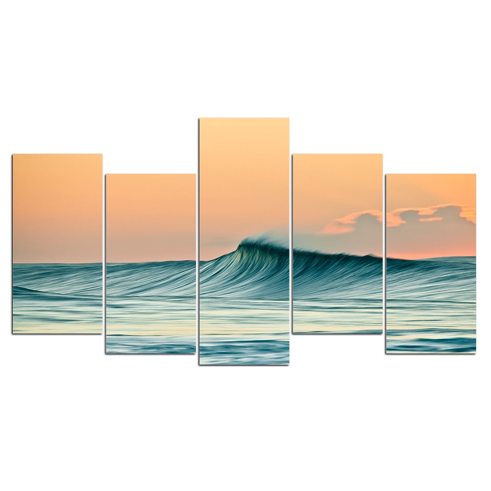 Ocean Waves Seascape Framed 5 Piece Canvas Wall Art Painting Wallpaper ...