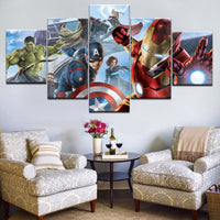 Super Hero Avengers Captain America Hulk Iron Man Framed 5 Piece Canvas Wall Art - 5 Panel Canvas Wall Art - FabTastic.Co