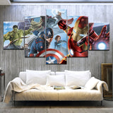 Super Hero Avengers Captain America Hulk Iron Man Framed 5 Piece Canvas Wall Art - 5 Panel Canvas Wall Art - FabTastic.Co