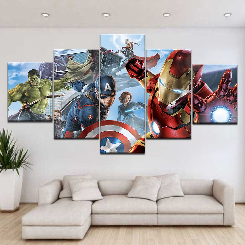 Super Hero Avengers Captain America Hulk Iron Man Framed 5 Piece Canva ...