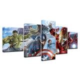 Super Hero Avengers Captain America Hulk Iron Man Framed 5 Piece Canvas Wall Art - 5 Panel Canvas Wall Art - FabTastic.Co