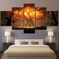 World of Warcraft Video Game Glowing Tree Framed 5 Piece Canvas Wall Art - 5 Panel Canvas Wall Art - FabTastic.Co