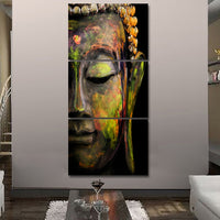Buddhism Zen Buddha Face Statue Framed 5 Piece Canvas Wall Art Painting Wallpaper Decor Poster Picture Print