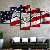 USA Mustang American United States Flag Framed 5 Piece Canvas Wall Art - 5 Panel Canvas Wall Art - FabTastic.Co