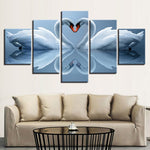 White Swan Couple Framed 5 Piece Canvas Wall Art - 5 Panel Canvas Wall Art - FabTastic.Co