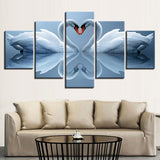 White Swan Couple Framed 5 Piece Canvas Wall Art - 5 Panel Canvas Wall Art - FabTastic.Co