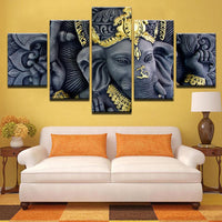 Ganesh Statue East Indian Hindu Painting Framed 5 Piece Canvas Wall Art - 5 Panel Canvas Wall Art - FabTastic.Co
