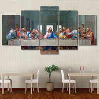 Last Supper Of Jesus Christ & 12 Apostles Vintage Christian Painting Framed 5 Piece Canvas Wall Art - 5 Panel Canvas Wall Art - FabTastic.Co
