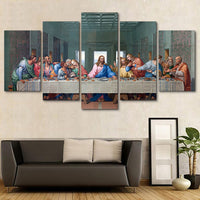 Last Supper Of Jesus Christ & 12 Apostles Vintage Christian Painting Framed 5 Piece Canvas Wall Art - 5 Panel Canvas Wall Art - FabTastic.Co