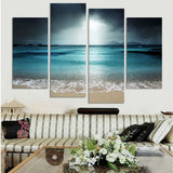 Ocean Beach Waves & Sand Seascape Framed 4 Piece Canvas Wall Art Painting Wallpaper Poster Picture Print Photo Decor