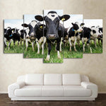 Milk Cows Herd On Farm Grass Pasture Framed 5 Piece Panel Canvas Wall Art Print - 5 Panel Canvas Wall Art - FabTastic.Co