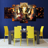 Indian Ganesh Hindu Elephant God Framed 5 Piece Canvas Wall Art - 5 Panel Canvas Wall Art - FabTastic.Co