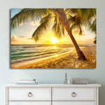 Tropical Ocean Beach Sunrise Sunset Seascape Framed 1 Panel Piece Canvas Wall Art Painting Wallpaper Poster Picture Print Photo Decor