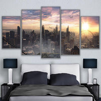 Cityscape Skyline 5 Piece Framed Canvas