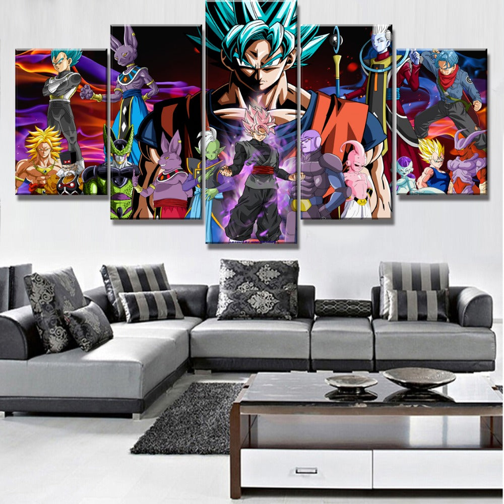 Dragon Ball Z Cartoon Characters Anime Framed 5 Piece Canvas Wall Art ...