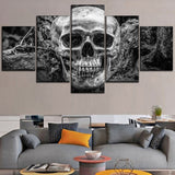 Skull Face Skeleton Framed 5 Piece Canvas Wall Art - 5 Panel Canvas Wall Art - FabTastic.Co