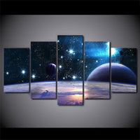 Starry Universe Galaxy Outer Space & Planets Framed 5 Piece Panel Canvas Wall Art Print