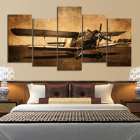 Avión Vintage antiguo avión antiguo enmarcado 5 piezas lienzo arte de la pared pintura papel tapiz decoración póster imagen impresa 