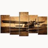 Avión Vintage antiguo avión antiguo enmarcado 5 piezas lienzo arte de la pared pintura papel tapiz decoración póster imagen impresa 