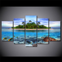 Tropical Island Ocean Seascape 5 Piece Canvas Wall Art Image Picture Wallpaper Mural Decoration Design Artwork Poster Decor Print Painting Photography