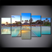 Maldives Tropical Beach Paradise Framed 5 Piece Canvas Wall Art Image Picture Wallpaper Mural Decoration Design Artwork Poster Decor Print Painting Photography