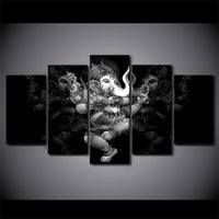 Hindu Indian God Ganesha Elephant Framed 5 Piece Canvas Wall Art Painting Wallpaper Poster Picture Print Photo Decor