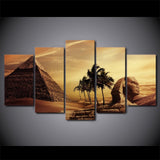Pyramids In Egypt Sphinx Sunset Framed 5 Piece Canvas Wall Art - 5 Panel Canvas Wall Art - FabTastic.Co