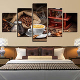 Coffee Cafe Shop Framed 5 Piece Canvas Wall Art Painting Wallpaper Poster Picture Print Photo Decor