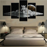 Star Wars Movie Empire Spaceship & Planet Framed 5 Piece Canvas Wall Art - 5 Panel Canvas Wall Art - FabTastic.Co