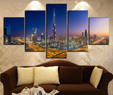 Burj Khalifa Dubai, Emiratos Árabes Unidos, ciudad por la noche, lienzo enmarcado de 5 piezas, pintura artística de pared, póster, imagen impresa, foto, obra de arte, decoración 