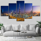 Burj Khalifa Dubai UAE City At Night Framed 5 Piece Canvas Wall Art Painting Poster Picture Print Photo Artwork Decor