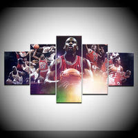 Michael Jordan Chicago Bulls Basketball Sports Framed 5 Piece Canvas Wall Art - 5 Panel Canvas Wall Art - FabTastic.Co