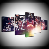 Michael Jordan Chicago Bulls Basketball Sports Framed 5 Piece Canvas Wall Art - 5 Panel Canvas Wall Art - FabTastic.Co