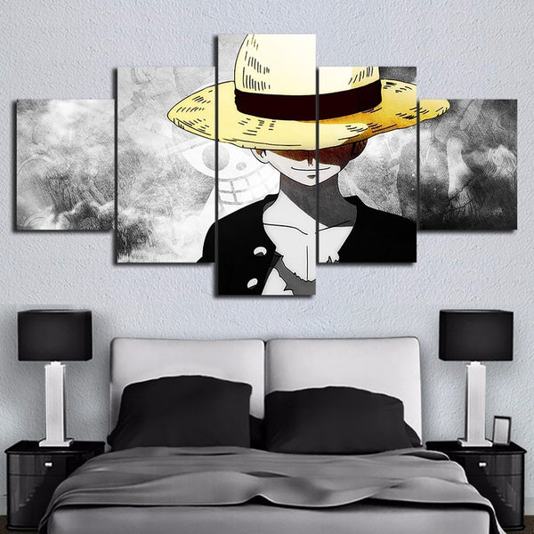 Monkey D. Luffy Anime Cartoon Framed 5 Piece Canvas Wall Art Painting Wallpaper Poster Picture Print Photo Decor